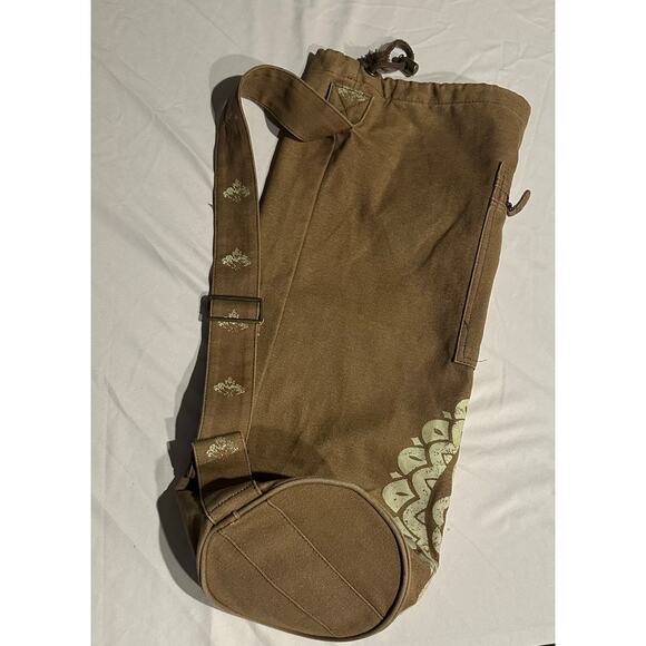 GAIAM Mandalla Design Brown Canvas Drawstring Sling Barrel Yoga Mat Carry Bag - Picture 6 of 10